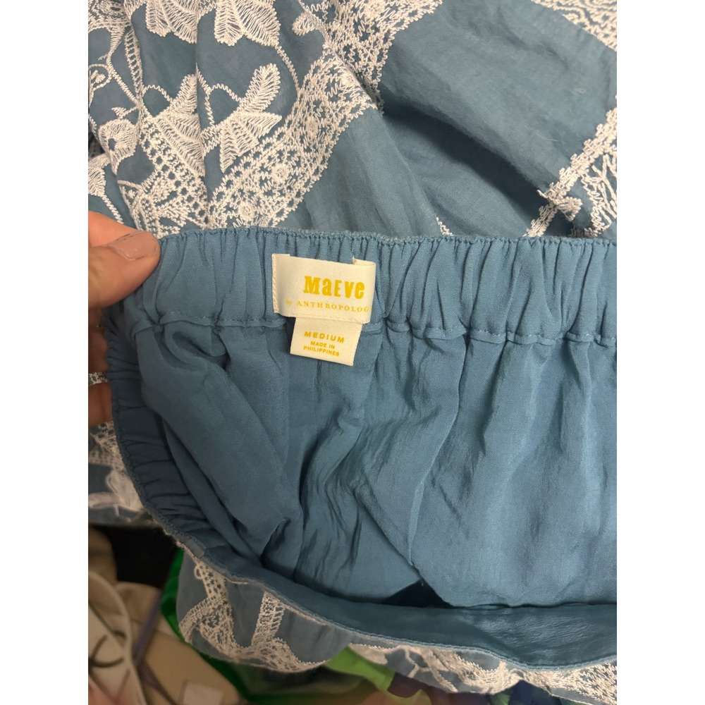 Maeve Anthropologie Ariadne Blue Embroidered Maxi Skirt  Chambray Tiered Medium - Picture 6 of 16